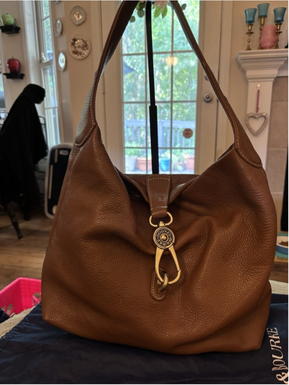 Dooney & Bourke Florentine Leather Hobo Satchel Brown Pebbled Gold Hardware EUC